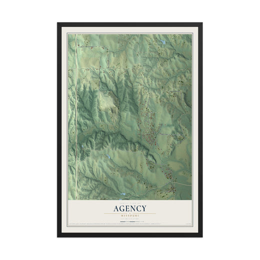 Map of Agency, Missouri, 12 x 18 inch print in a black wood frame