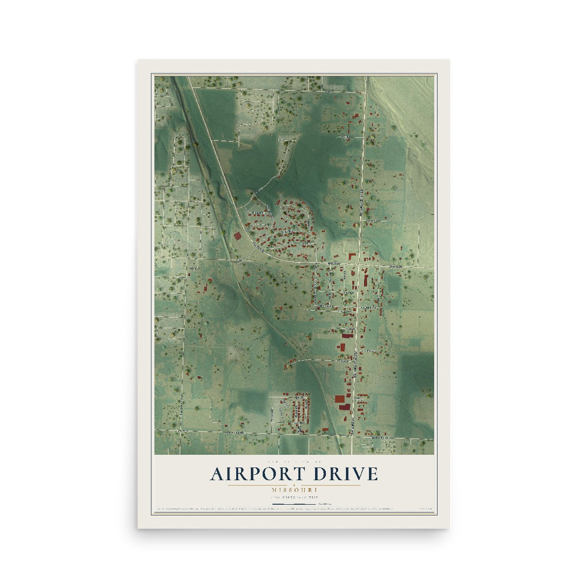 Map of Airport Drive, Missouri, 12 x 18 inch unframed archival matte print