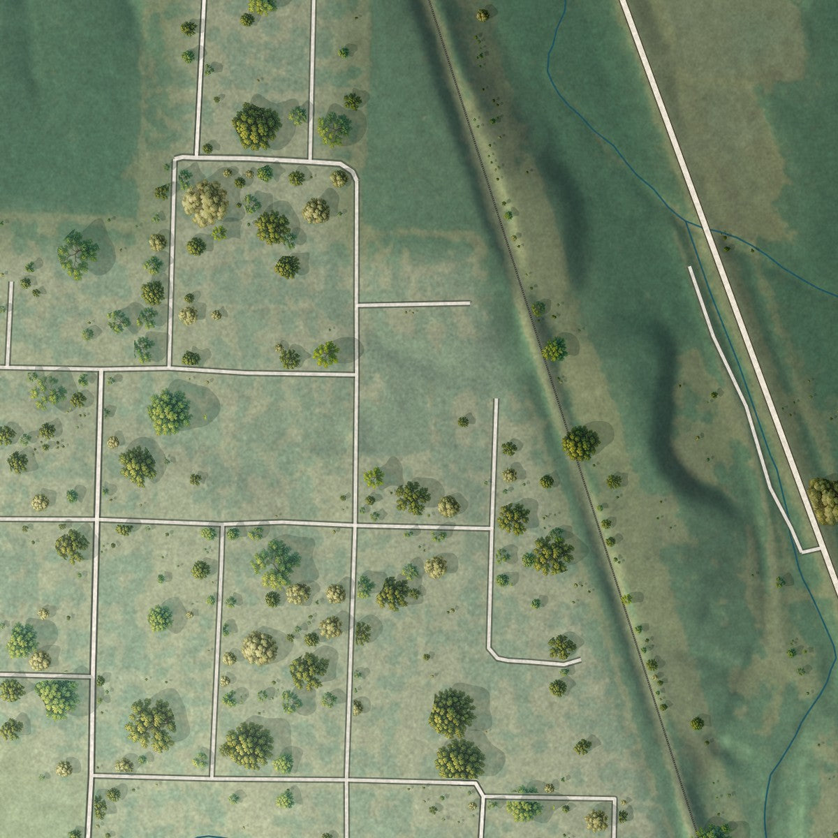 Second close-up of the map of Airport Drive, Missouri print showing more streets and buildings