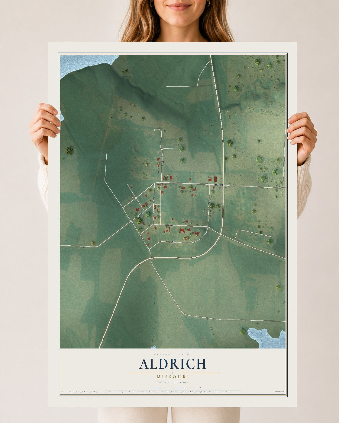 Map of Aldrich, Missouri, 24 x 36 inch unframed archival matte print