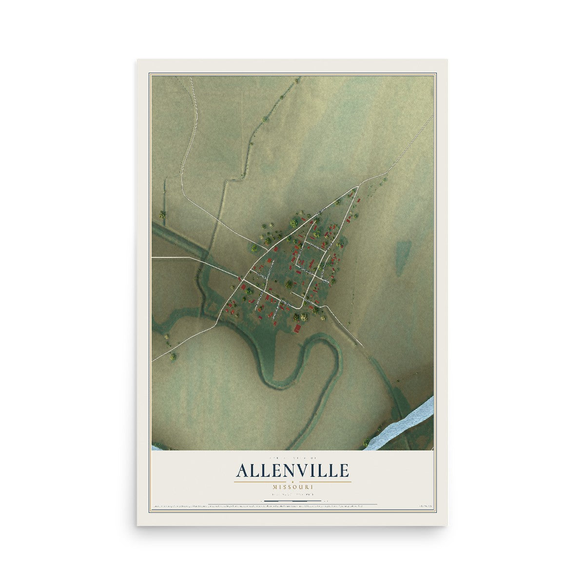Map of Allenville, Missouri, 12 x 18 inch unframed archival matte print