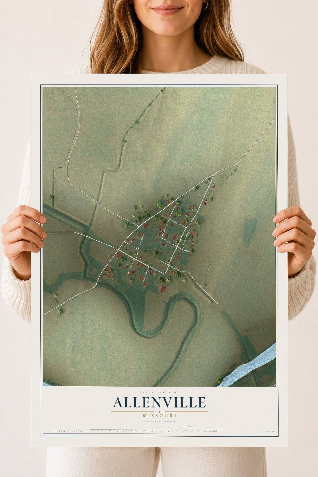 Map of Allenville, Missouri, 18 x 24 inch unframed archival matte print