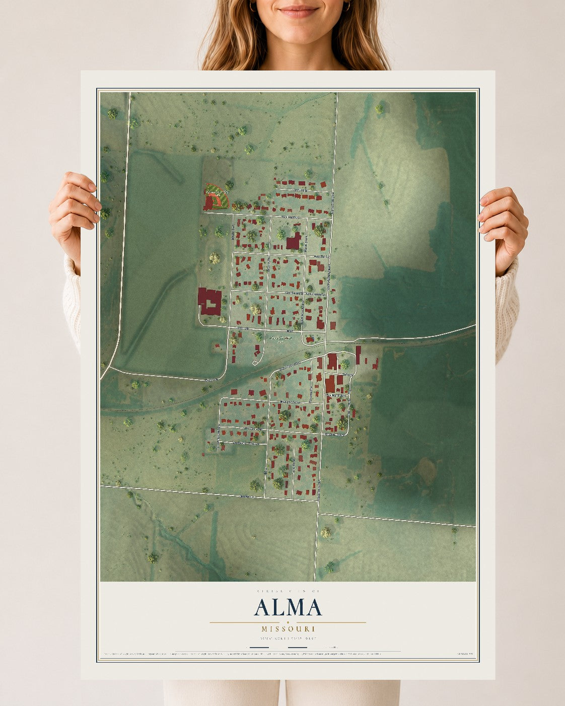 Map of Alma, Missouri, 24 x 36 inch unframed archival matte print