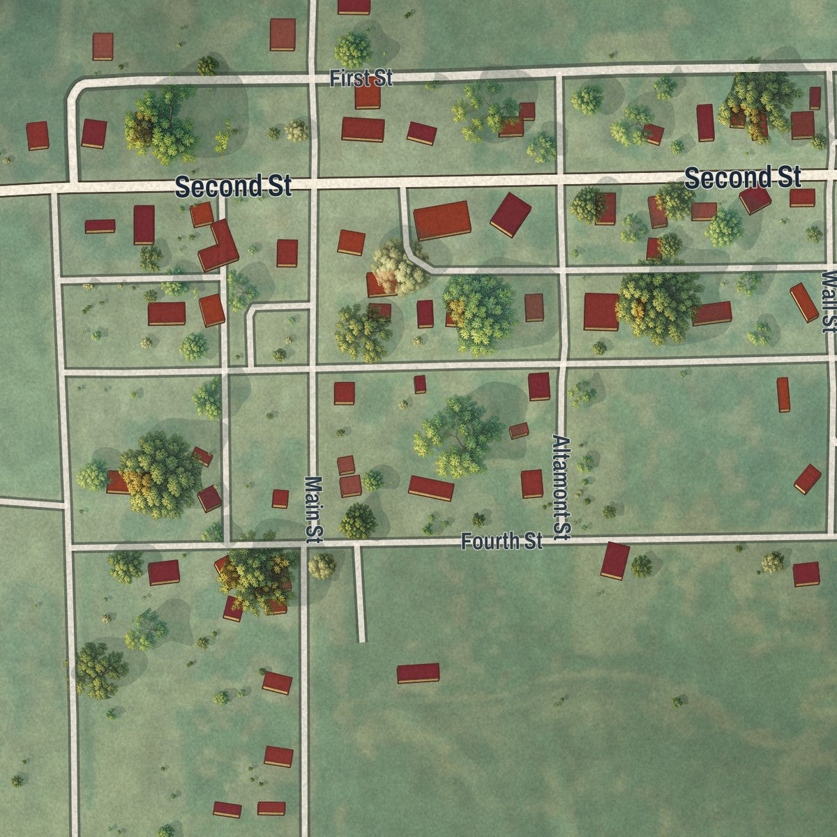 Close-up of the map of Altamont, Missouri print showing street and building detail