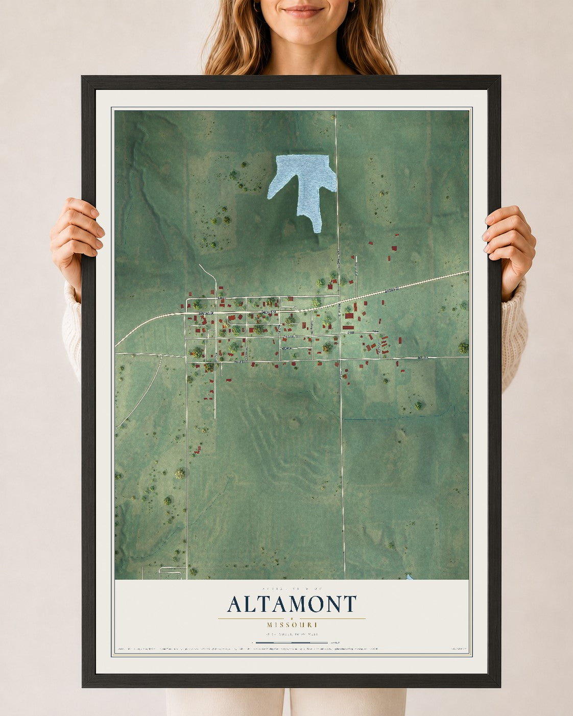 Map of Altamont, Missouri, 24 x 36 inch print in a black wood frame
