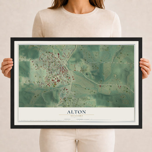 Map of Alton, Missouri, 12 x 18 inch print in a black wood frame