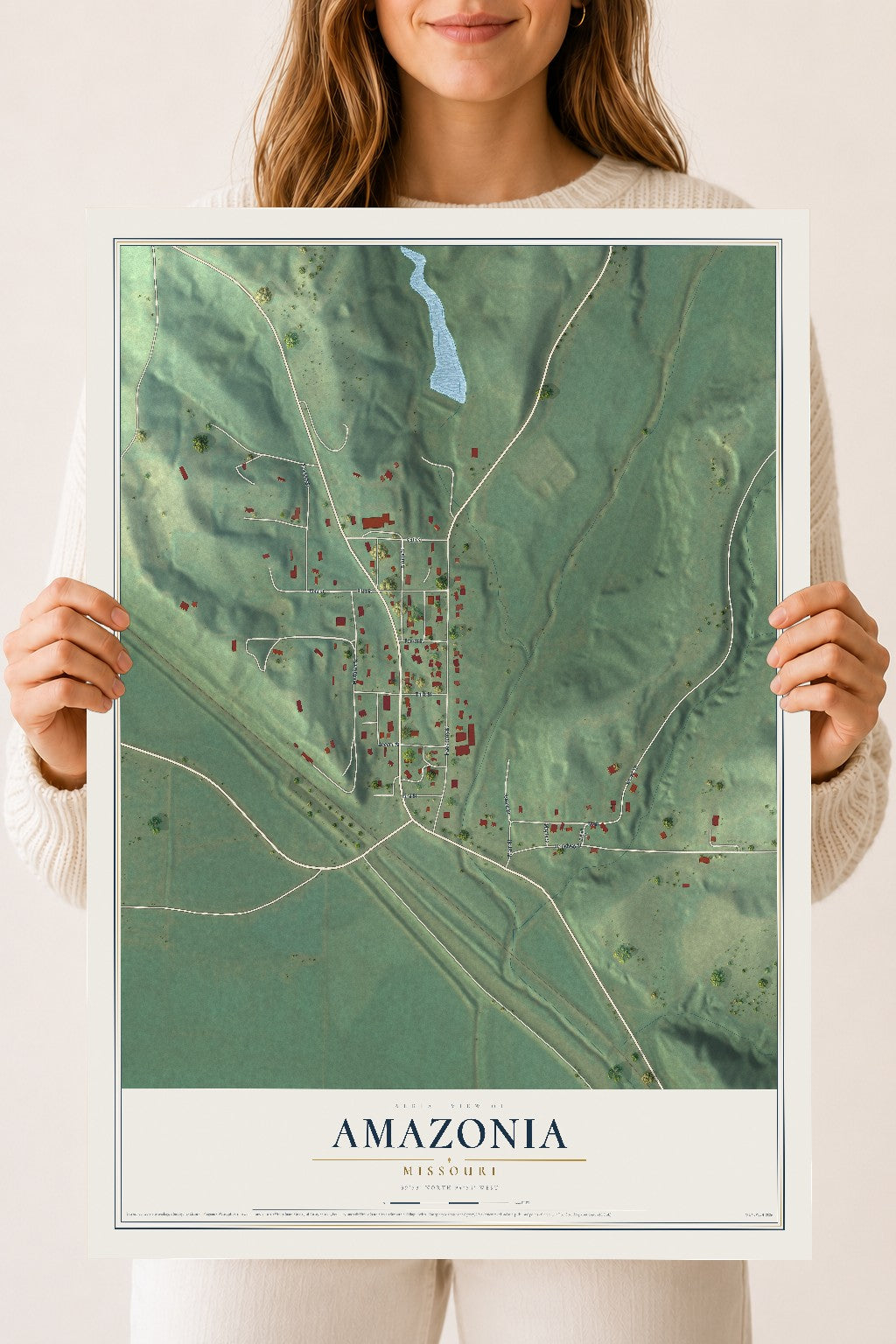 Map of Amazonia, Missouri, 18 x 24 inch unframed archival matte print