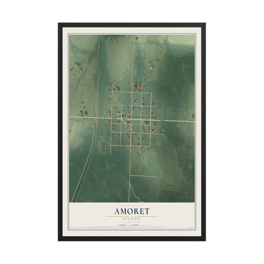 Map of Amoret, Missouri, 12 x 18 inch print in a black wood frame