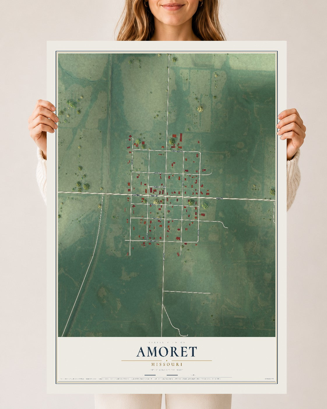 Map of Amoret, Missouri, 24 x 36 inch unframed archival matte print