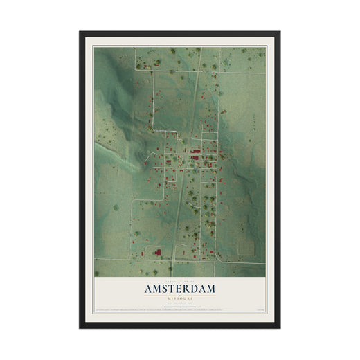 Map of Amsterdam, Missouri, 12 x 18 inch print in a black wood frame