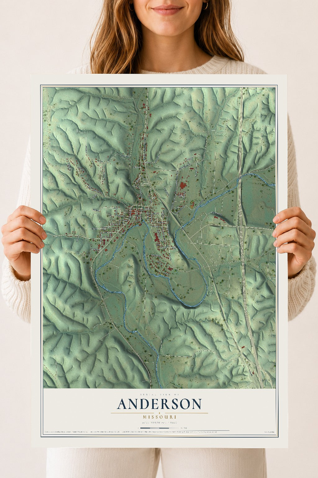 Map of Anderson, Missouri, 18 x 24 inch unframed archival matte print