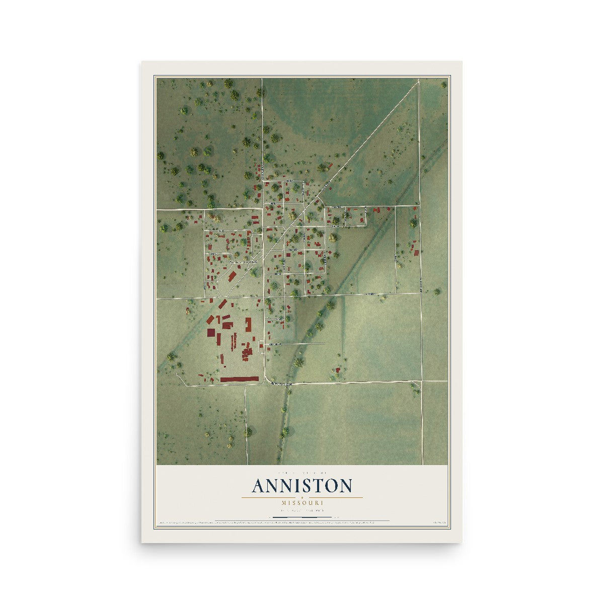 Map of Anniston, Missouri, 12 x 18 inch unframed archival matte print