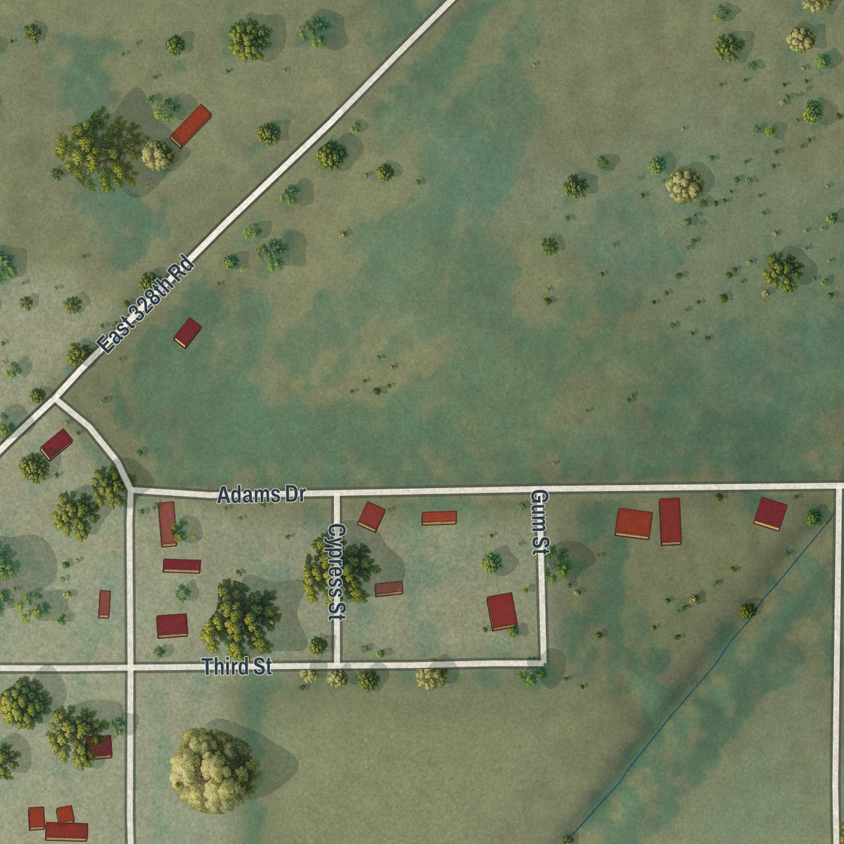 Second close-up of the map of Anniston, Missouri print showing more streets and buildings