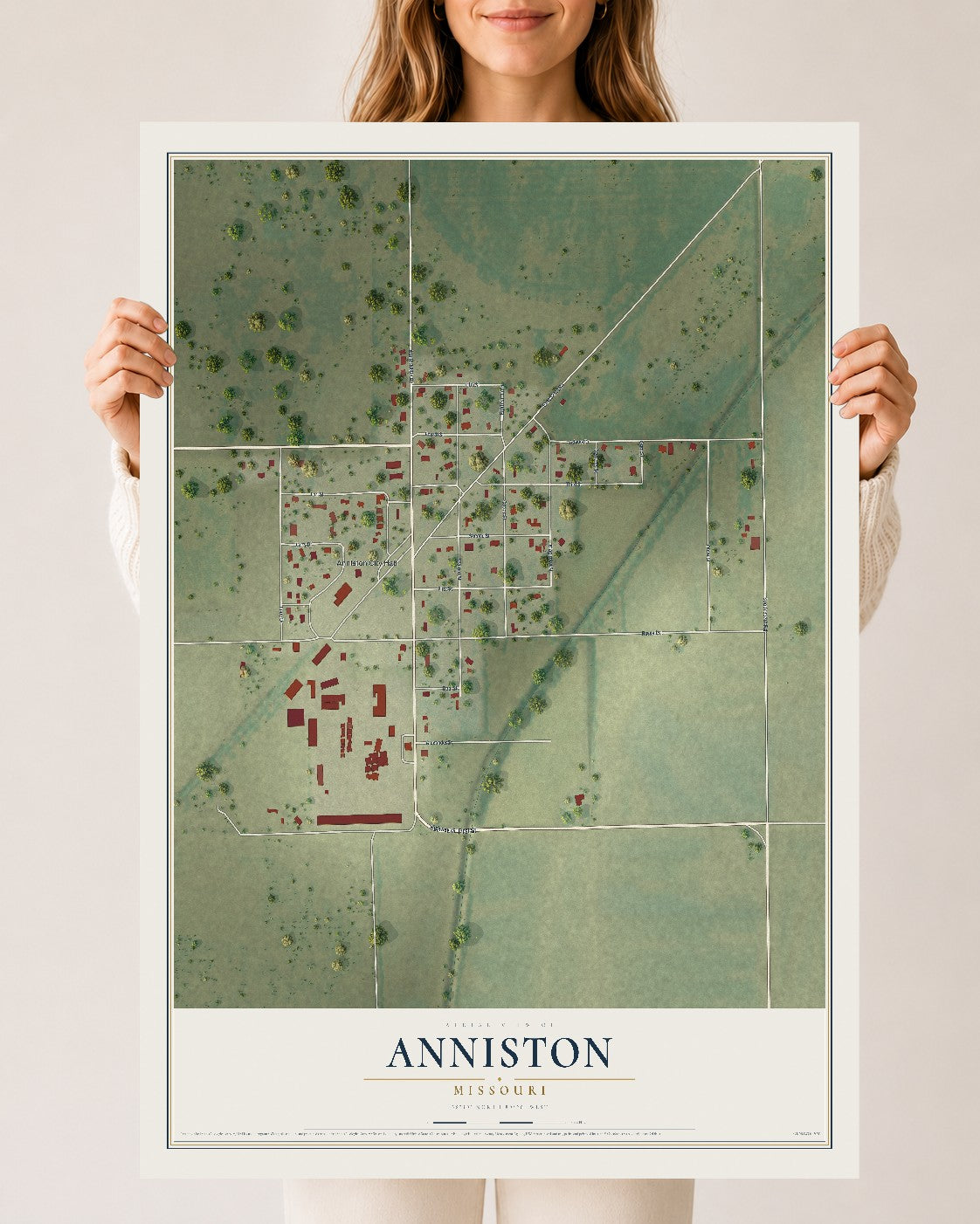 Map of Anniston, Missouri, 24 x 36 inch unframed archival matte print