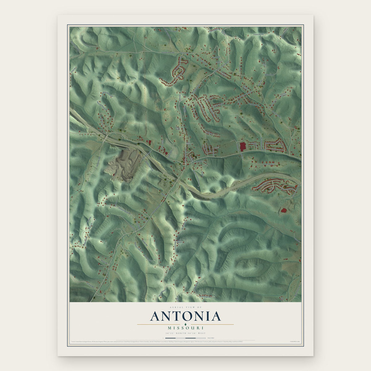 Antonia, Missouri map print, the full design