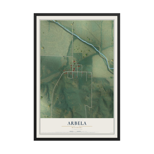 Map of Arbela, Missouri, 12 x 18 inch print in a black wood frame