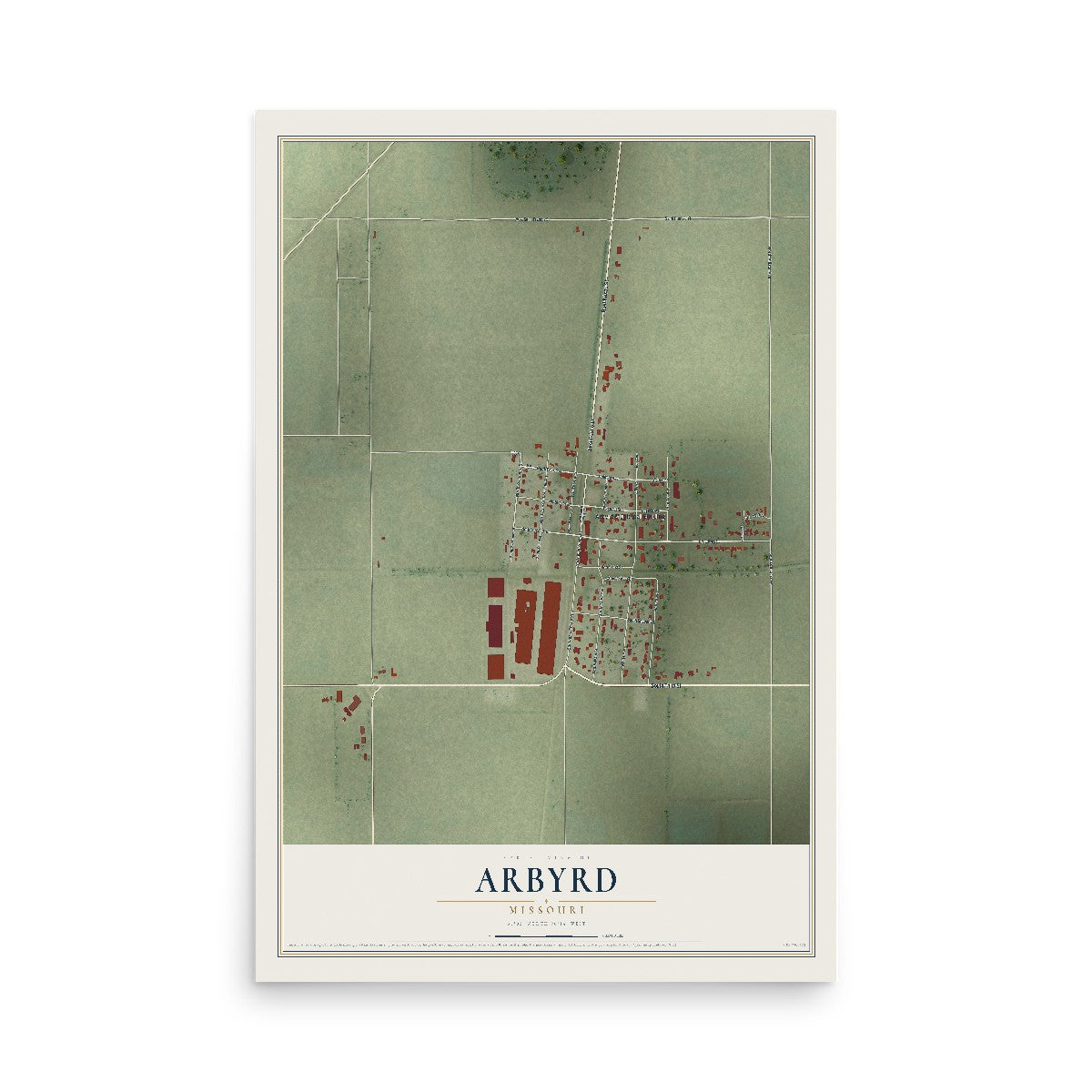 Map of Arbyrd, Missouri, 12 x 18 inch unframed archival matte print