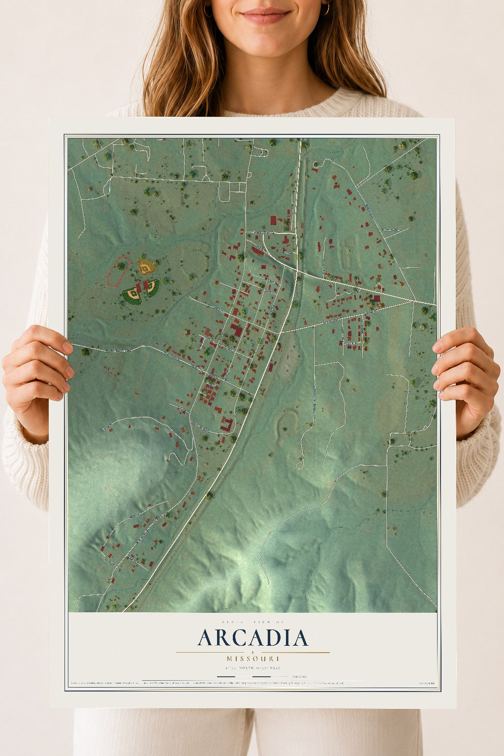 Map of Arcadia, Missouri, 18 x 24 inch unframed archival matte print