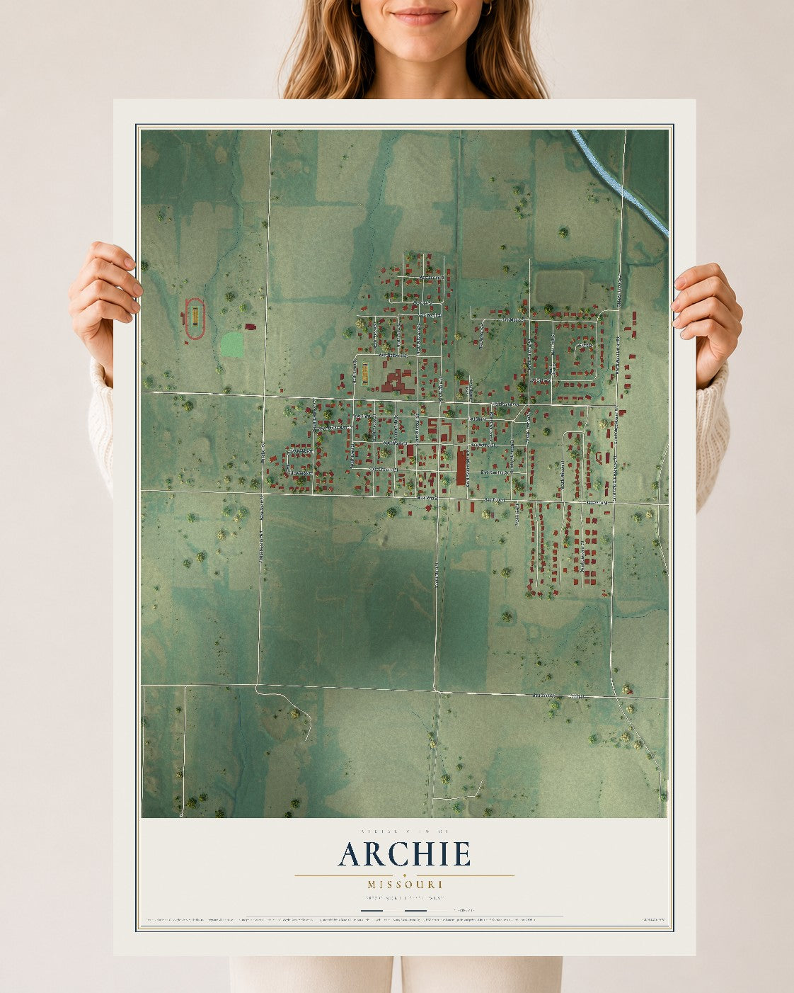 Map of Archie, Missouri, 24 x 36 inch unframed archival matte print