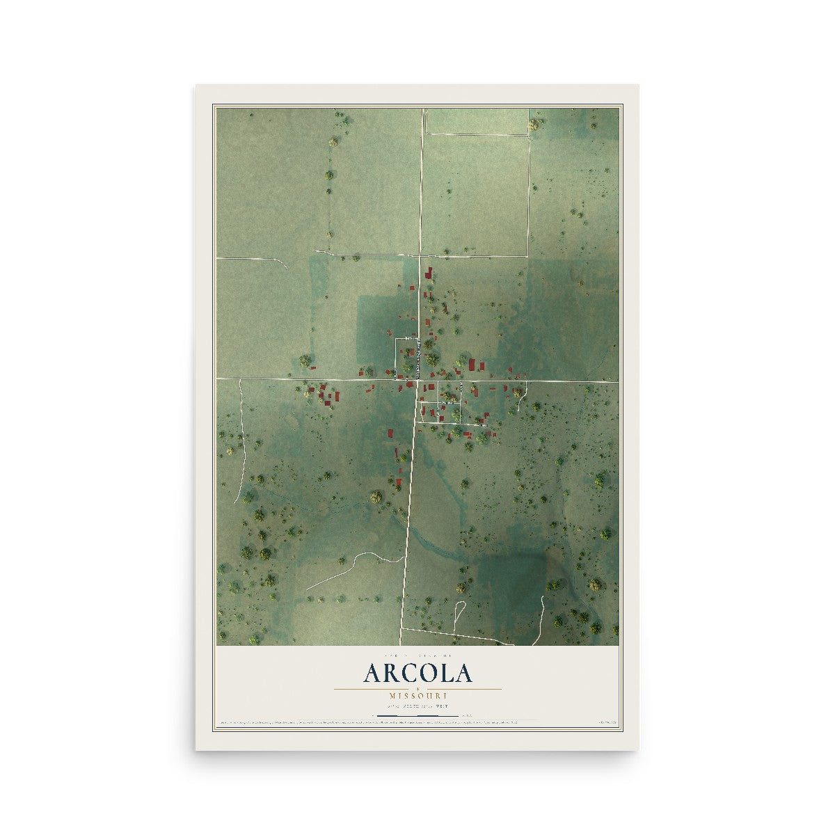 Map of Arcola, Missouri, 12 x 18 inch unframed archival matte print