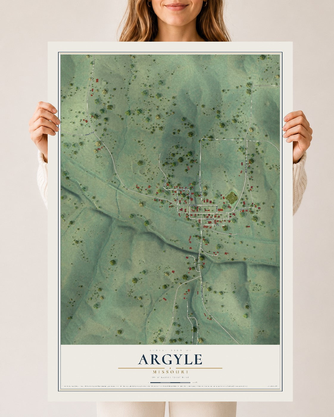 Map of Argyle, Missouri, 24 x 36 inch unframed archival matte print