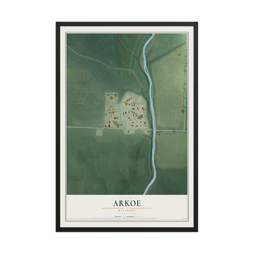 Map of Arkoe, Missouri, 12 x 18 inch print in a black wood frame