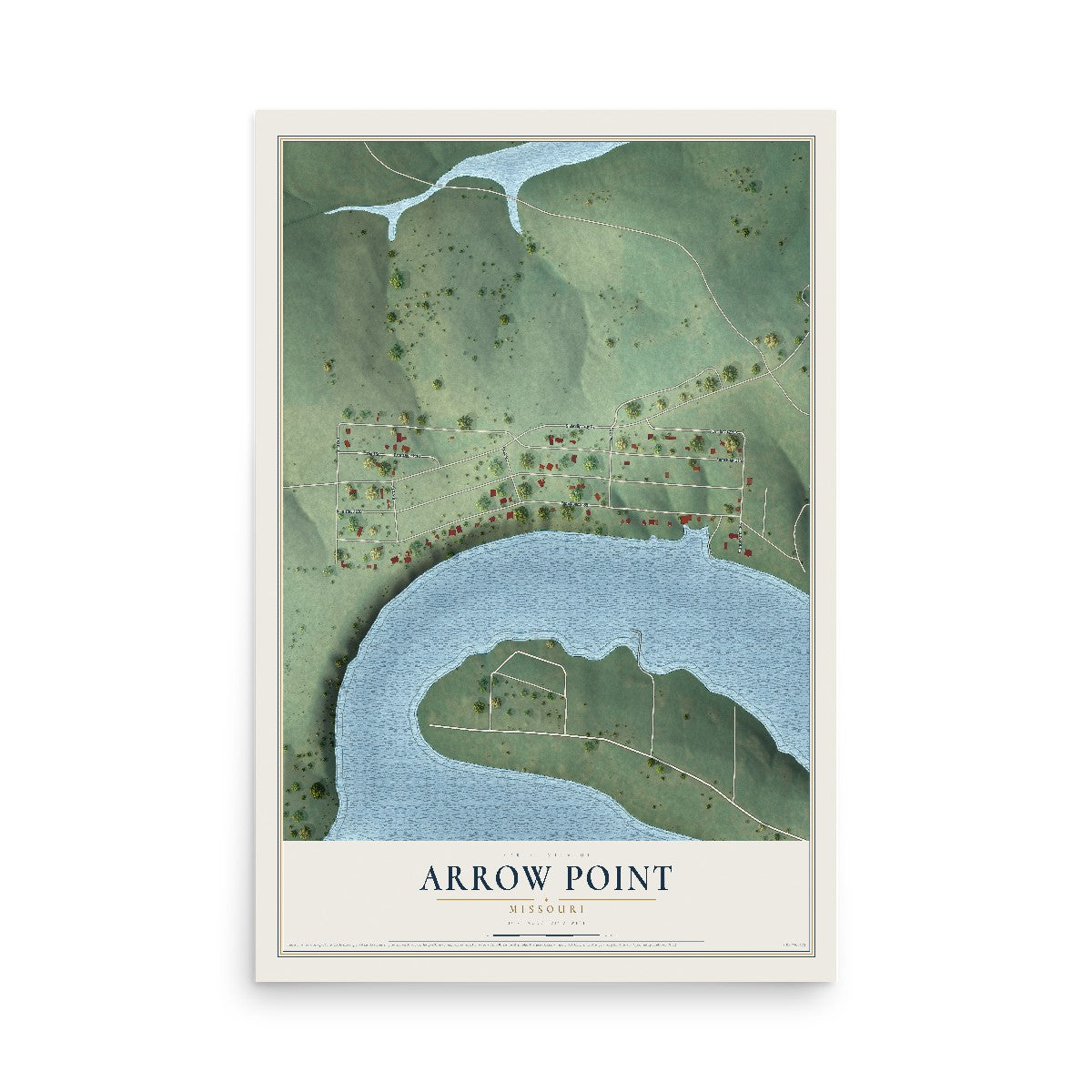Map of Arrow Point, Missouri, 12 x 18 inch unframed archival matte print