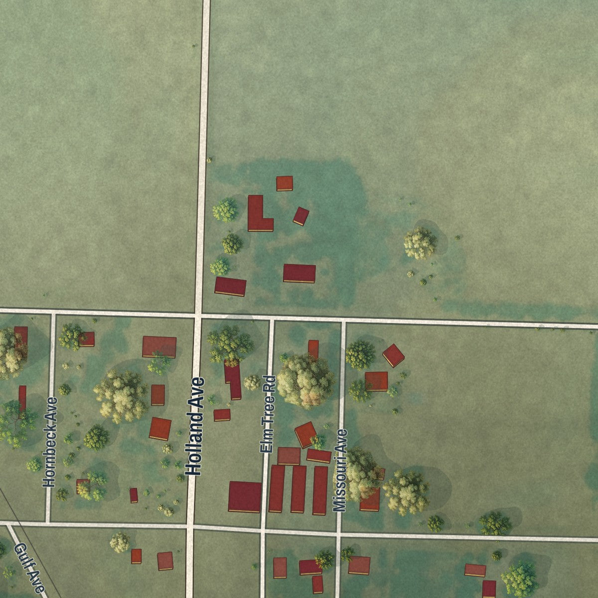 Second close-up of the map of Asbury, Missouri print showing more streets and buildings
