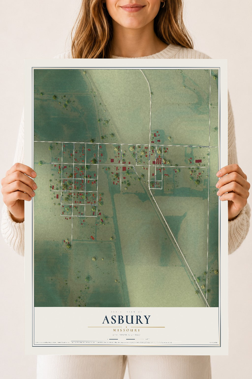 Map of Asbury, Missouri, 18 x 24 inch unframed archival matte print