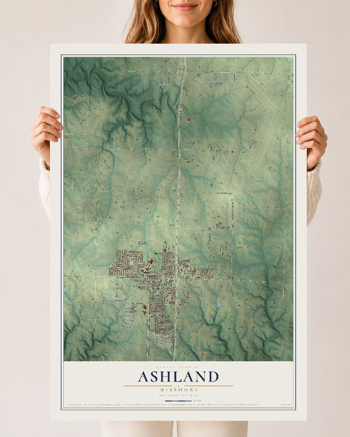 Map of Ashland, Missouri, 24 x 36 inch unframed archival matte print