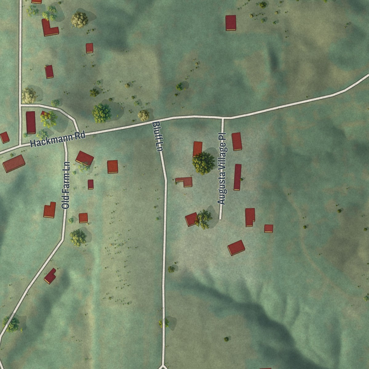 Second close-up of the map of Augusta, Missouri print showing more streets and buildings