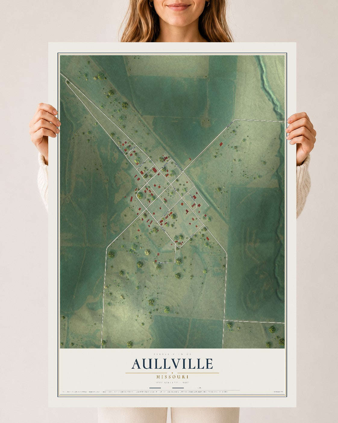 Map of Aullville, Missouri, 24 x 36 inch unframed archival matte print
