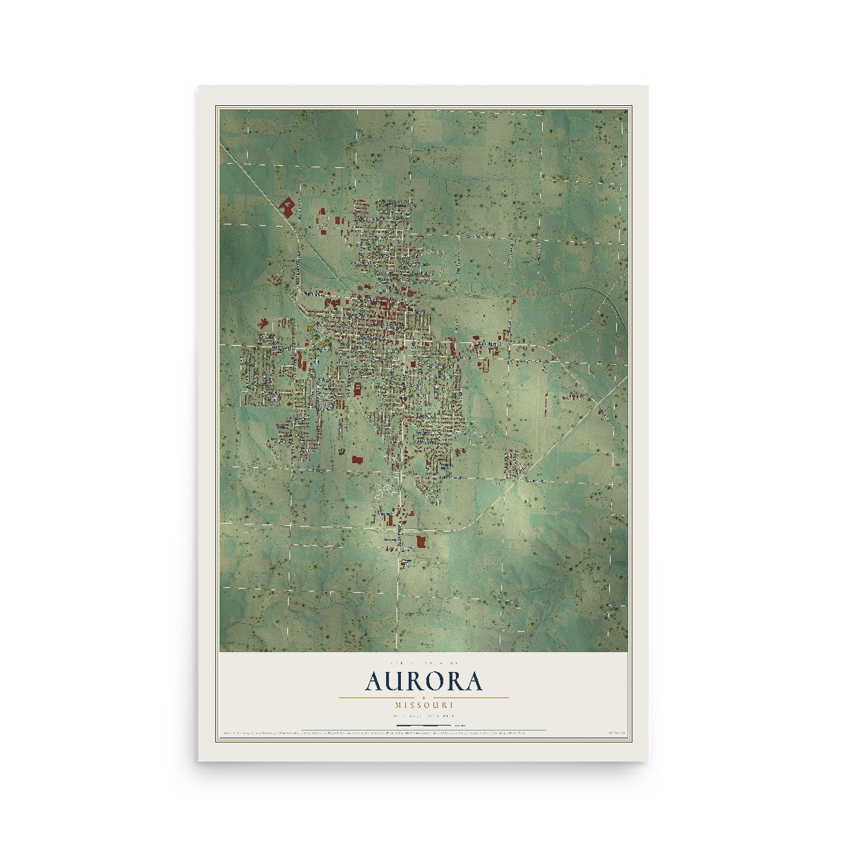 Map of Aurora, Missouri, 12 x 18 inch unframed archival matte print