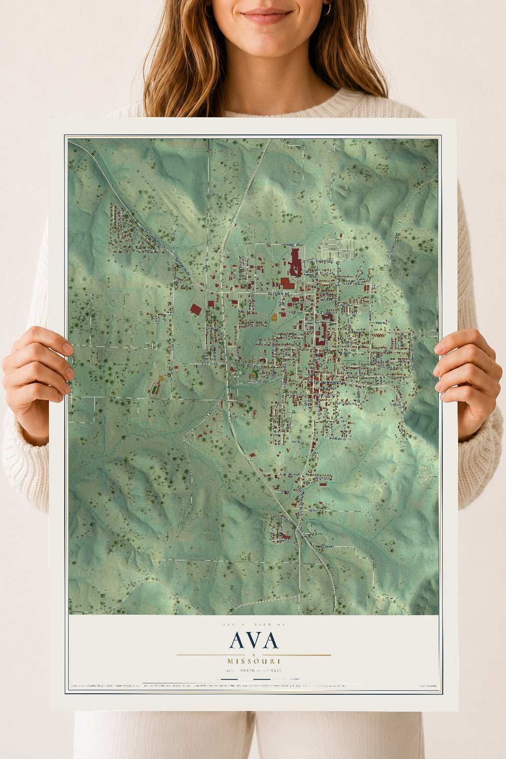 Map of Ava, Missouri, 18 x 24 inch unframed archival matte print