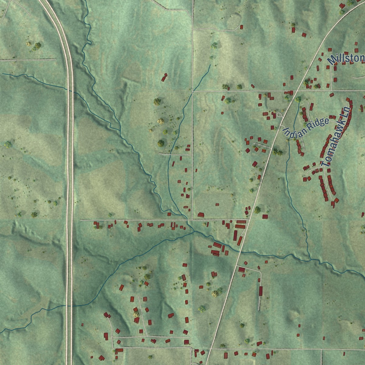 Close-up of the map of Avenue City, Missouri print showing street and building detail