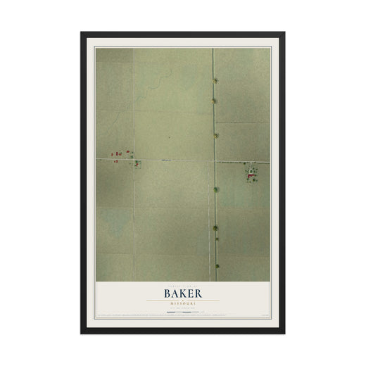 Map of Baker, Missouri, 12 x 18 inch print in a black wood frame