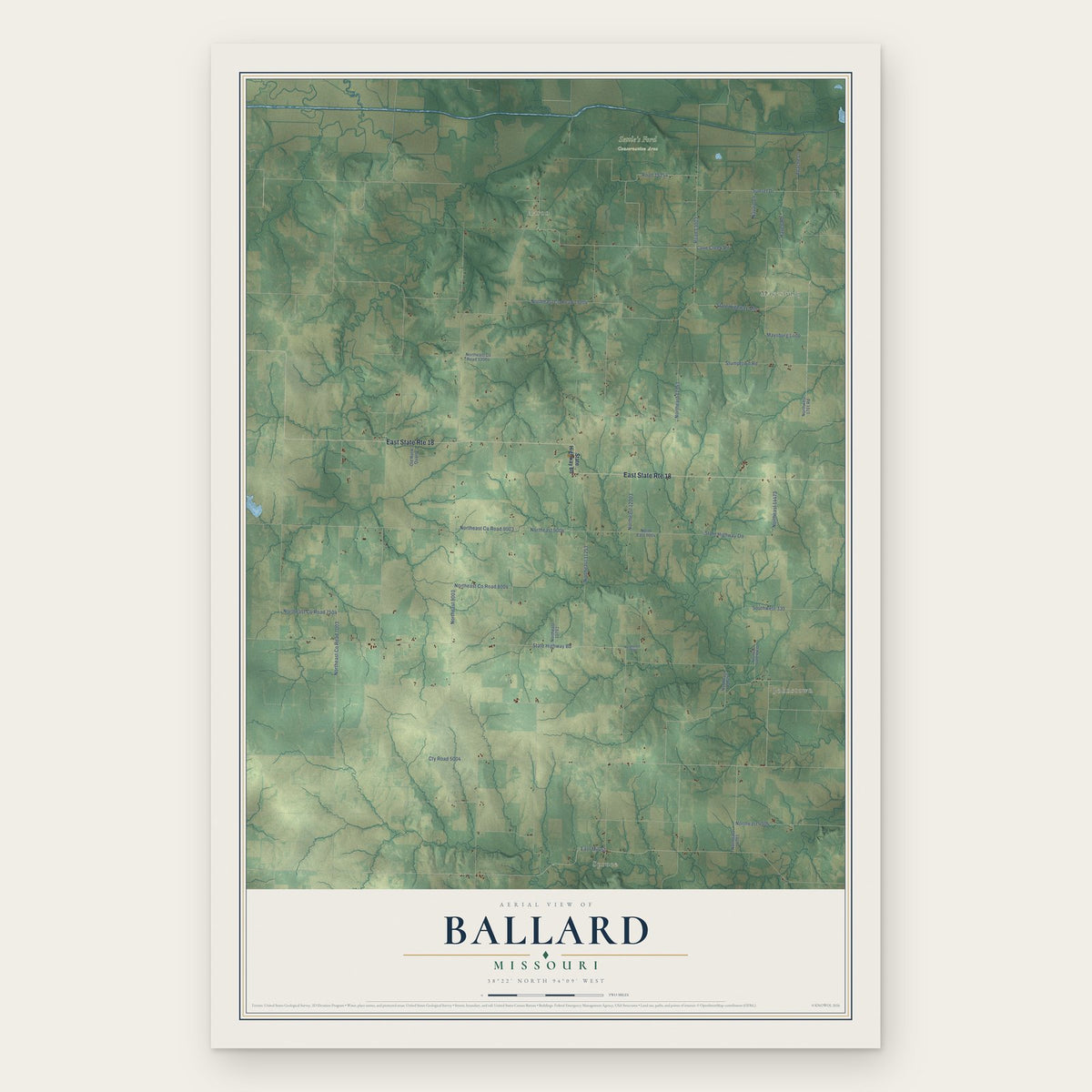 Ballard, Missouri map print, the full design