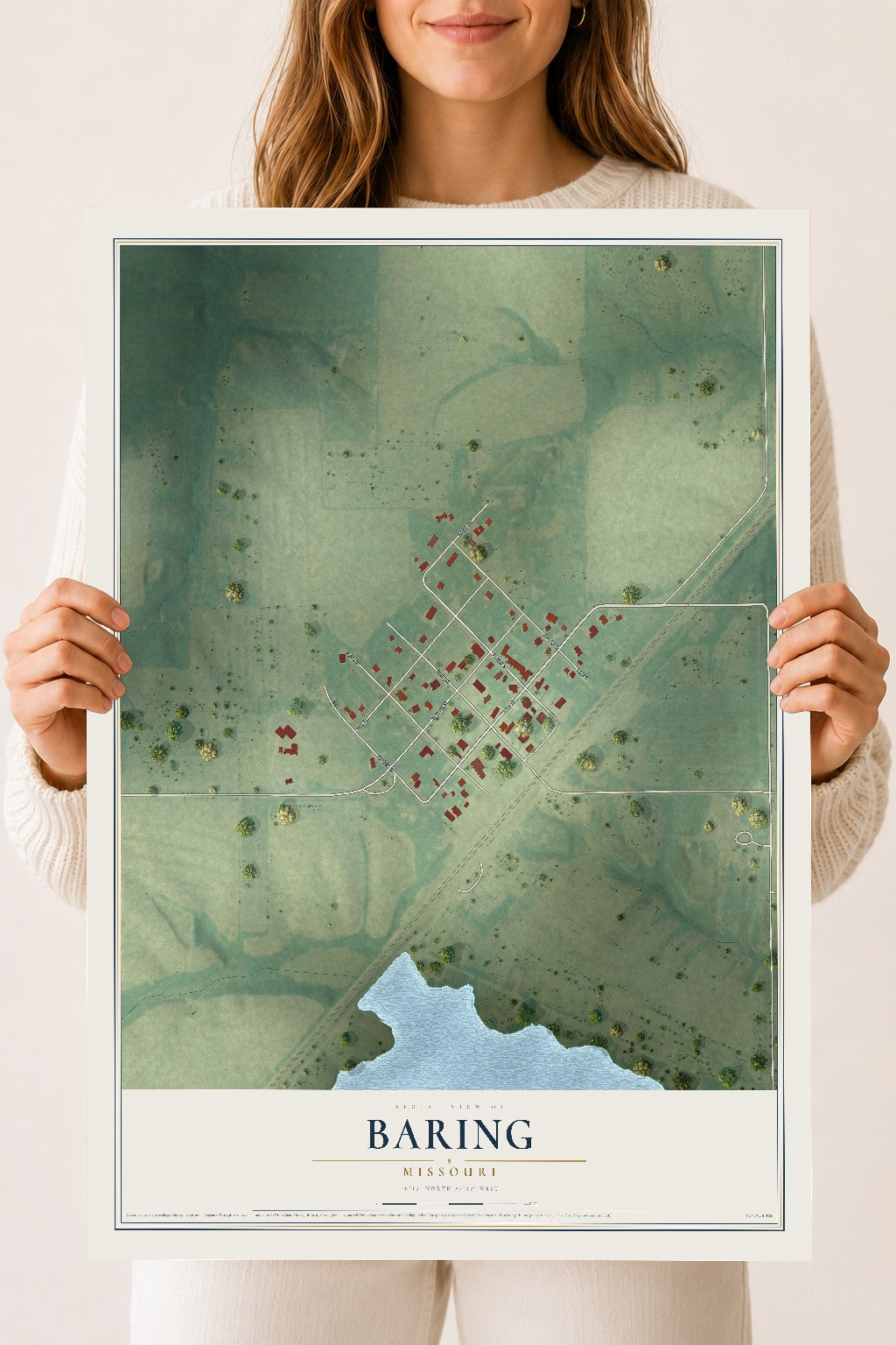 Map of Baring, Missouri, 18 x 24 inch unframed archival matte print
