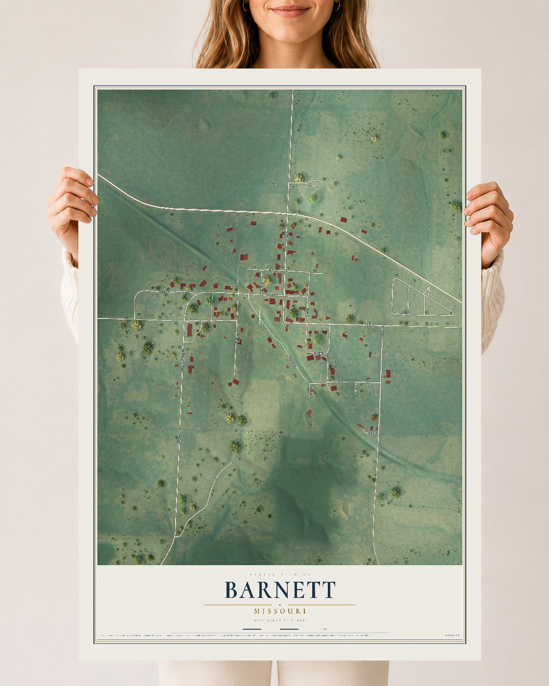 Map of Barnett, Missouri, 24 x 36 inch unframed archival matte print