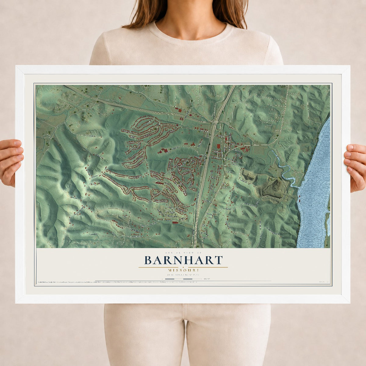 Map of Barnhart, Missouri, 18 x 24 inch print in a white wood frame