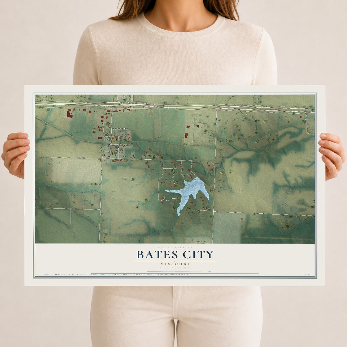 Map of Bates City, Missouri, 12 x 18 inch unframed archival matte print