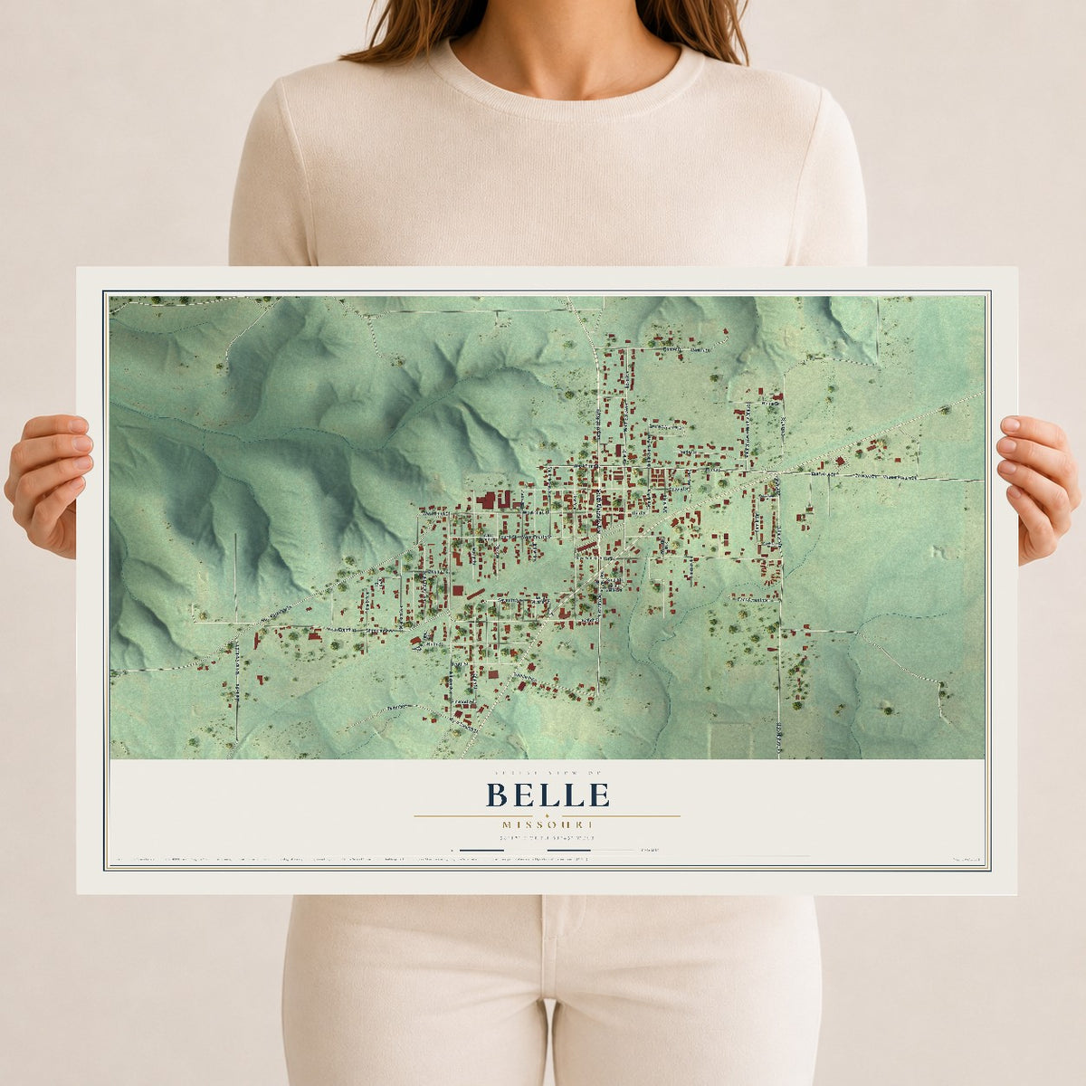 Map of Belle, Missouri, 12 x 18 inch unframed archival matte print