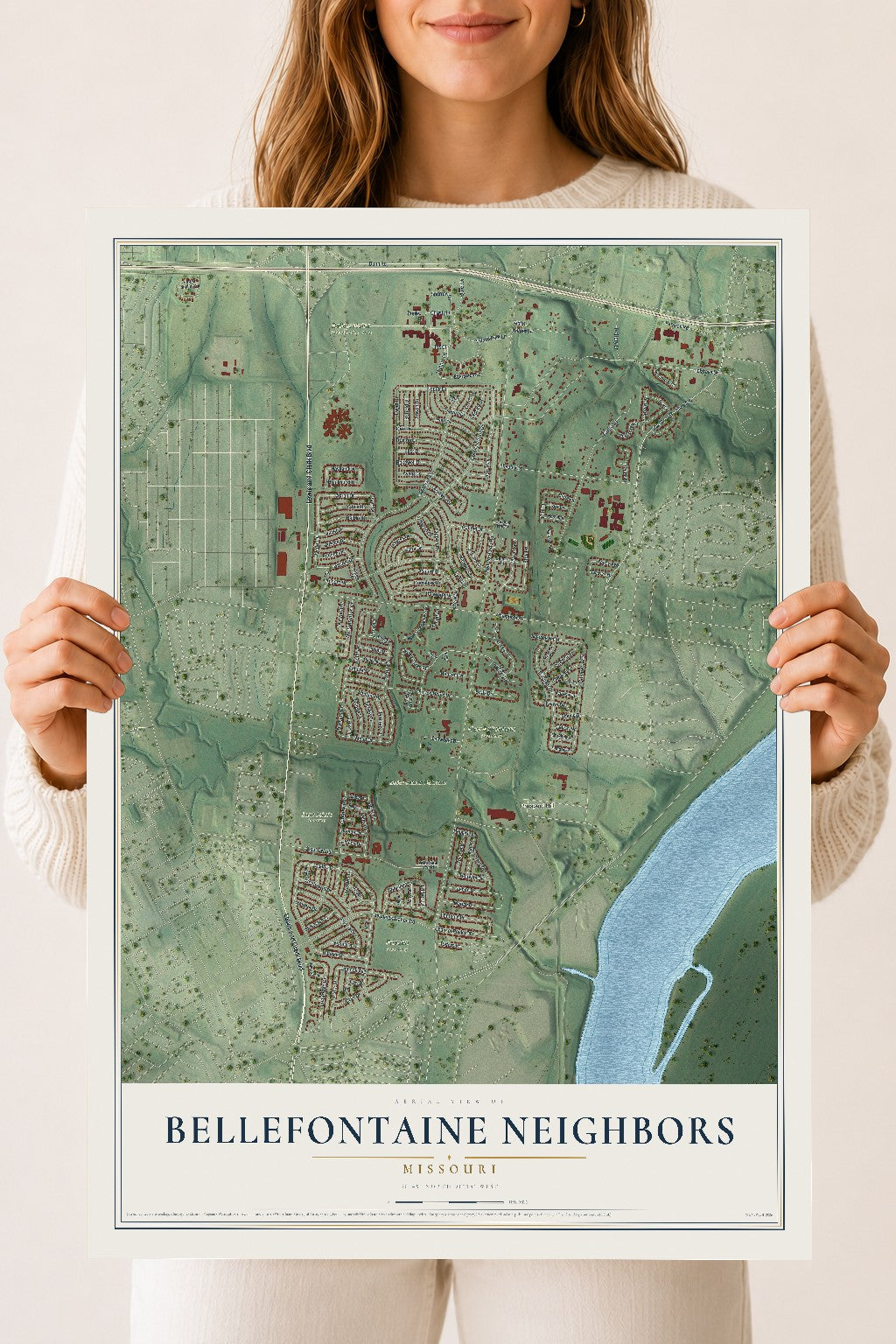 Map of Bellefontaine Neighbors, Missouri, 18 x 24 inch unframed archival matte print
