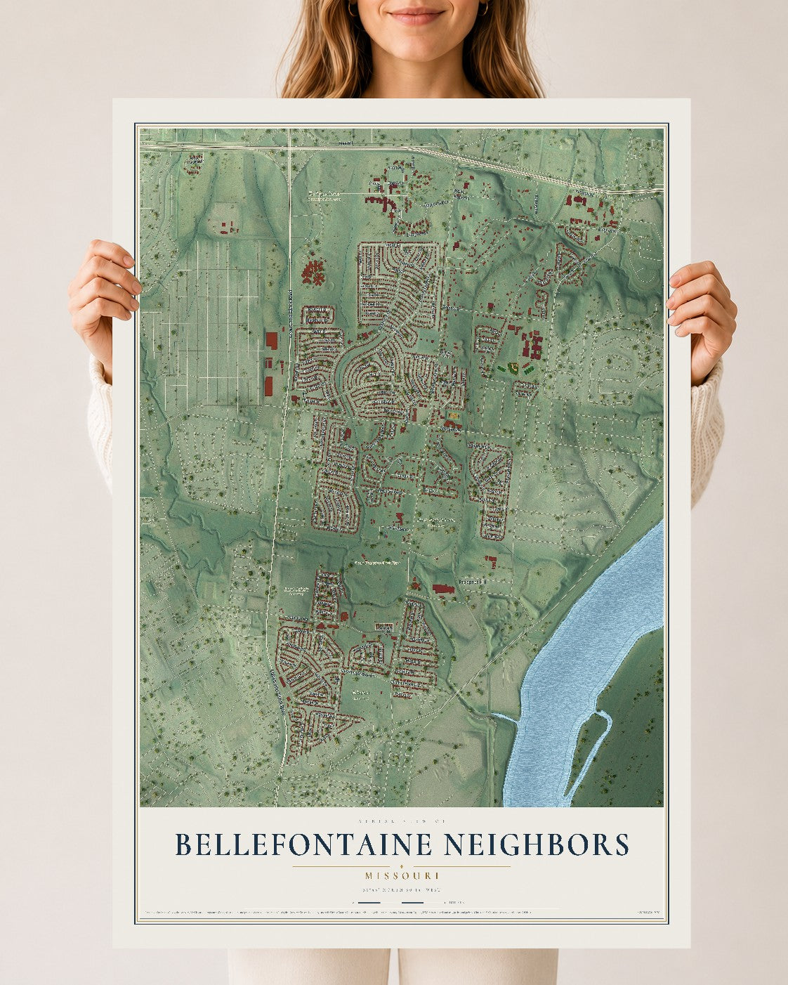 Map of Bellefontaine Neighbors, Missouri, 24 x 36 inch unframed archival matte print