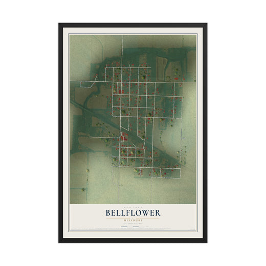 Map of Bellflower, Missouri, 12 x 18 inch print in a black wood frame