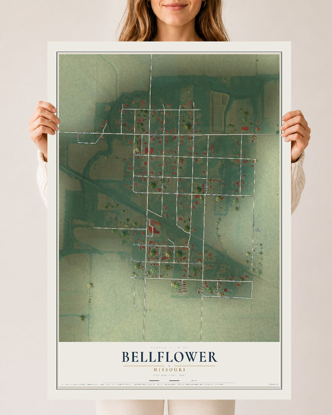 Map of Bellflower, Missouri, 24 x 36 inch unframed archival matte print