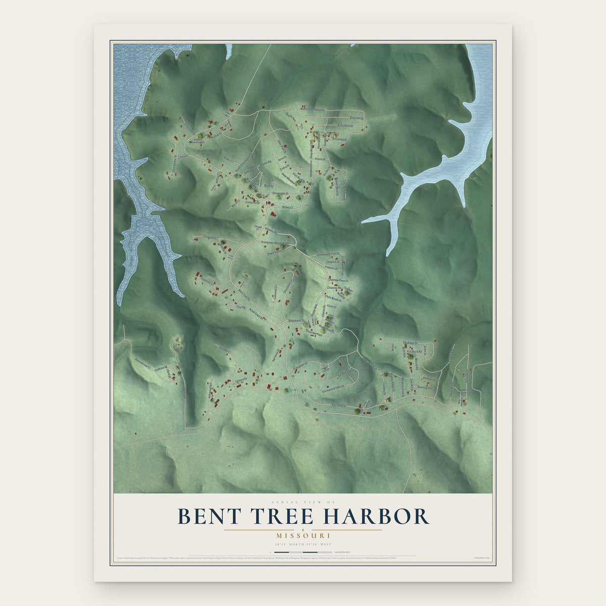 Bent Tree Harbor, Missouri map print, the full design