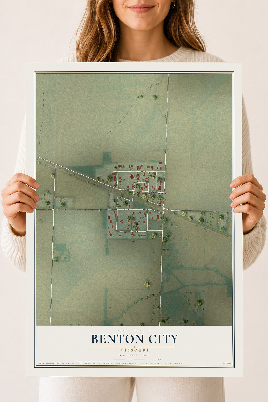 Map of Benton City, Missouri, 18 x 24 inch unframed archival matte print