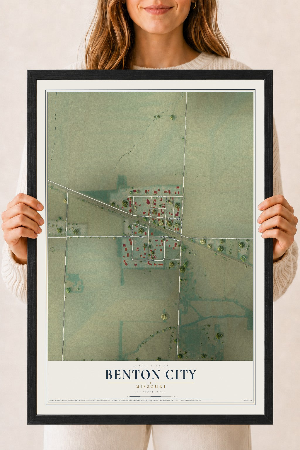 Map of Benton City, Missouri, 18 x 24 inch print in a black wood frame