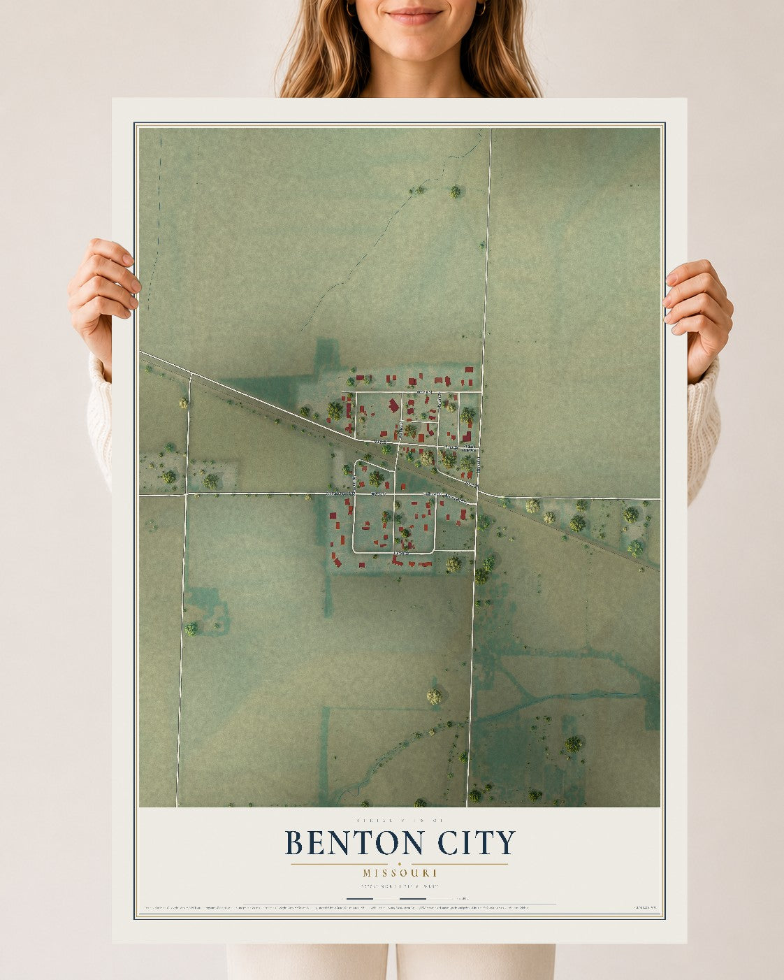 Map of Benton City, Missouri, 24 x 36 inch unframed archival matte print